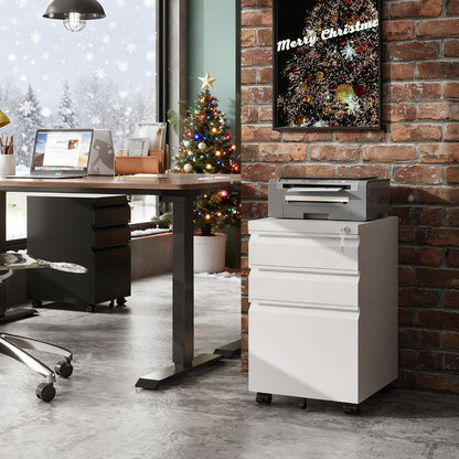 3 Drawer Mobile File Cabinet under Desk Office, Fully Assembled except Casters, Letter/Legal Size, White